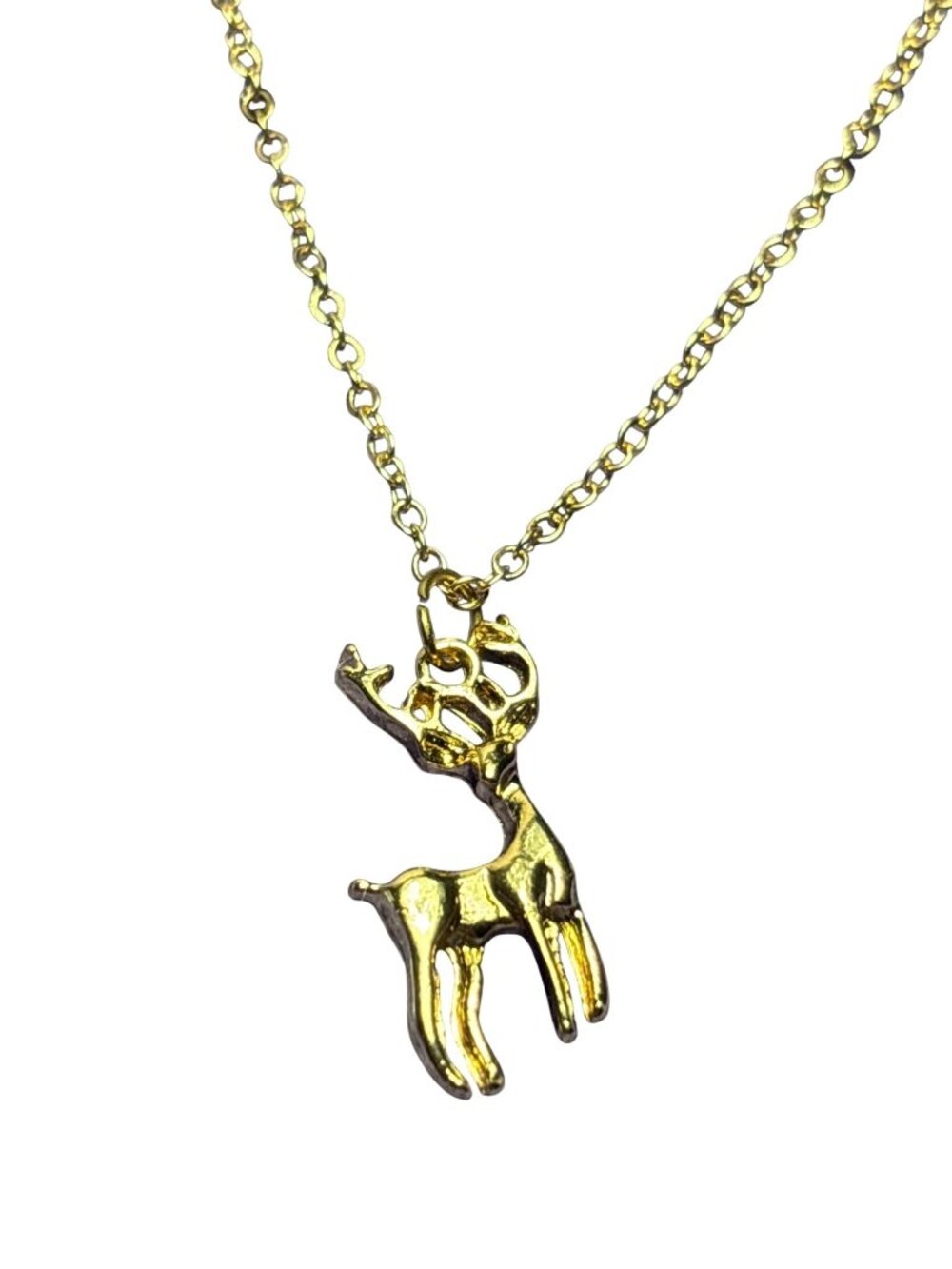 Goldtone Reindeer Pendant Necklace 17 - 20 inches Long 1 inch Pendant